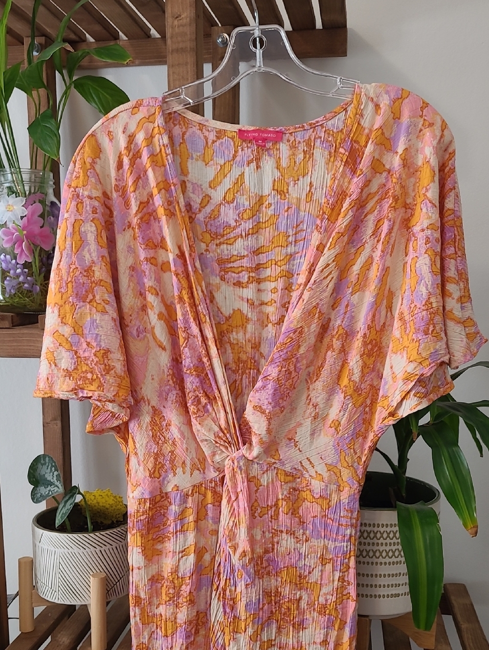 Colorful Wrinkled Gauze Wrap Dress - Picture 7 of 9
